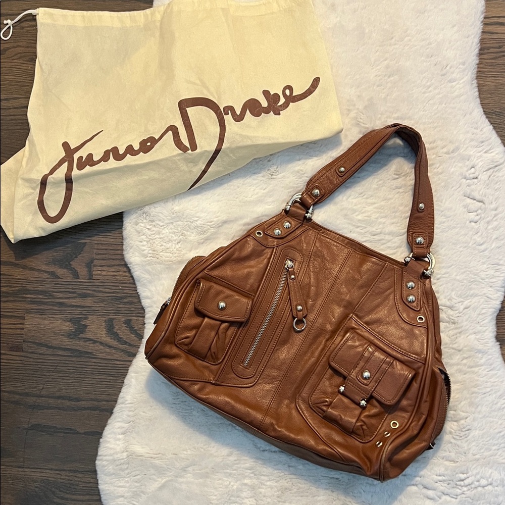 Junior Drake Camel Genuine Leather Bag with Gold Accents